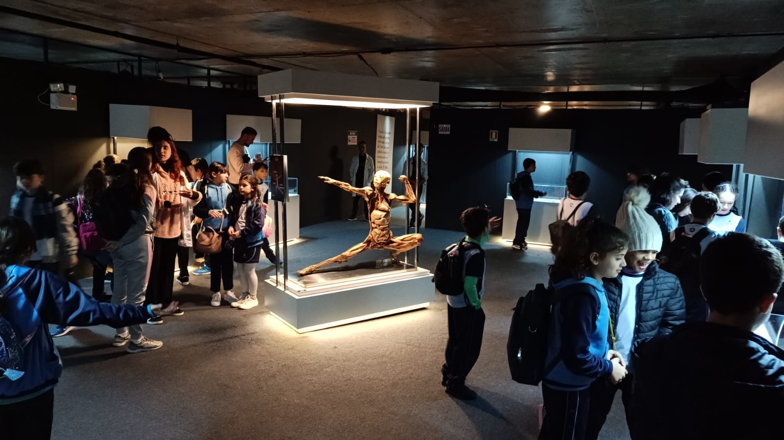 Alunos circulando pela exposição entre as peças